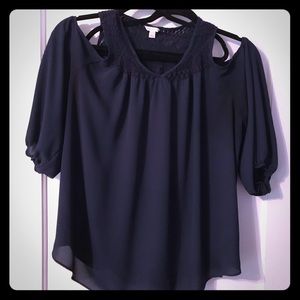 Navy Cold Shoulder Blouse